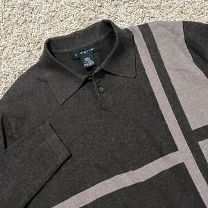 J Ferrar Vintage Long Sleeve Polo‎ Sweater Dark Brown Gray Colorblock Men's Sz S